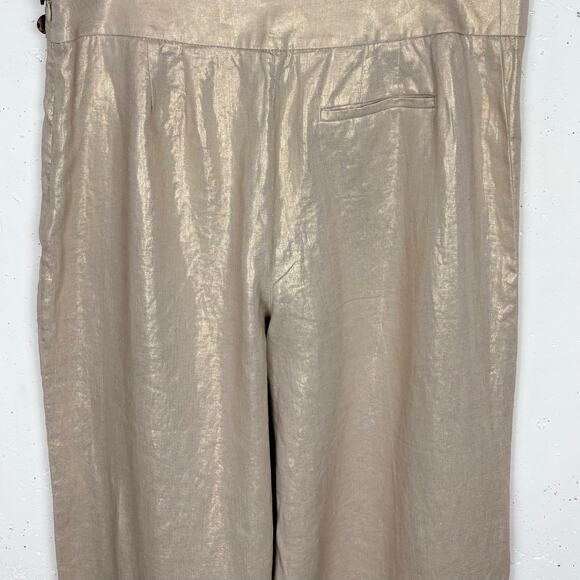 Talbots Womens Linen Cropped Wide Leg Pants Gold Flat Front Side Zip Size 12P - Picture 8 of 8